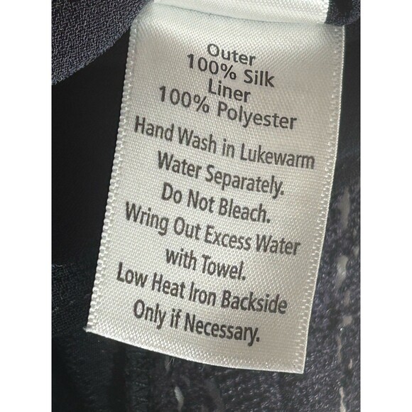 ECRU Silk Off The Shoulder Blouse Crochet Lace Hem Lined Dark Blue Sz XS Luxury - Picture 8 of 10